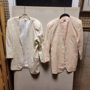 Vintage Pair of linen blazers cream pink Womens Size 12 shoulder pads lined